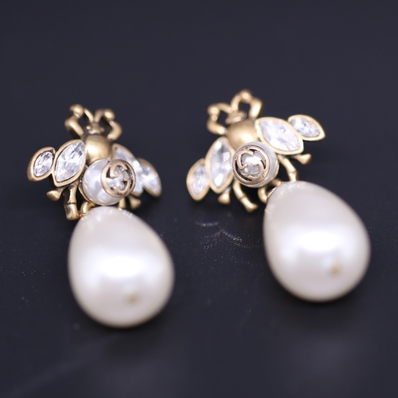18k Gold Dipped GUCCI Pearl Earrings - Picture 3 of 7